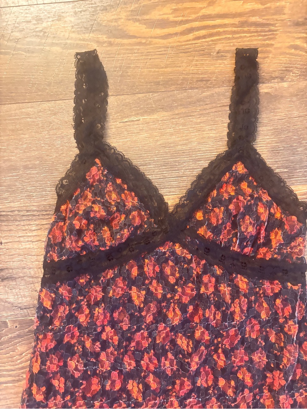 Urban Outfitters Black Red Floral Lace Slip Mini Dress S - Picture 5 of 7